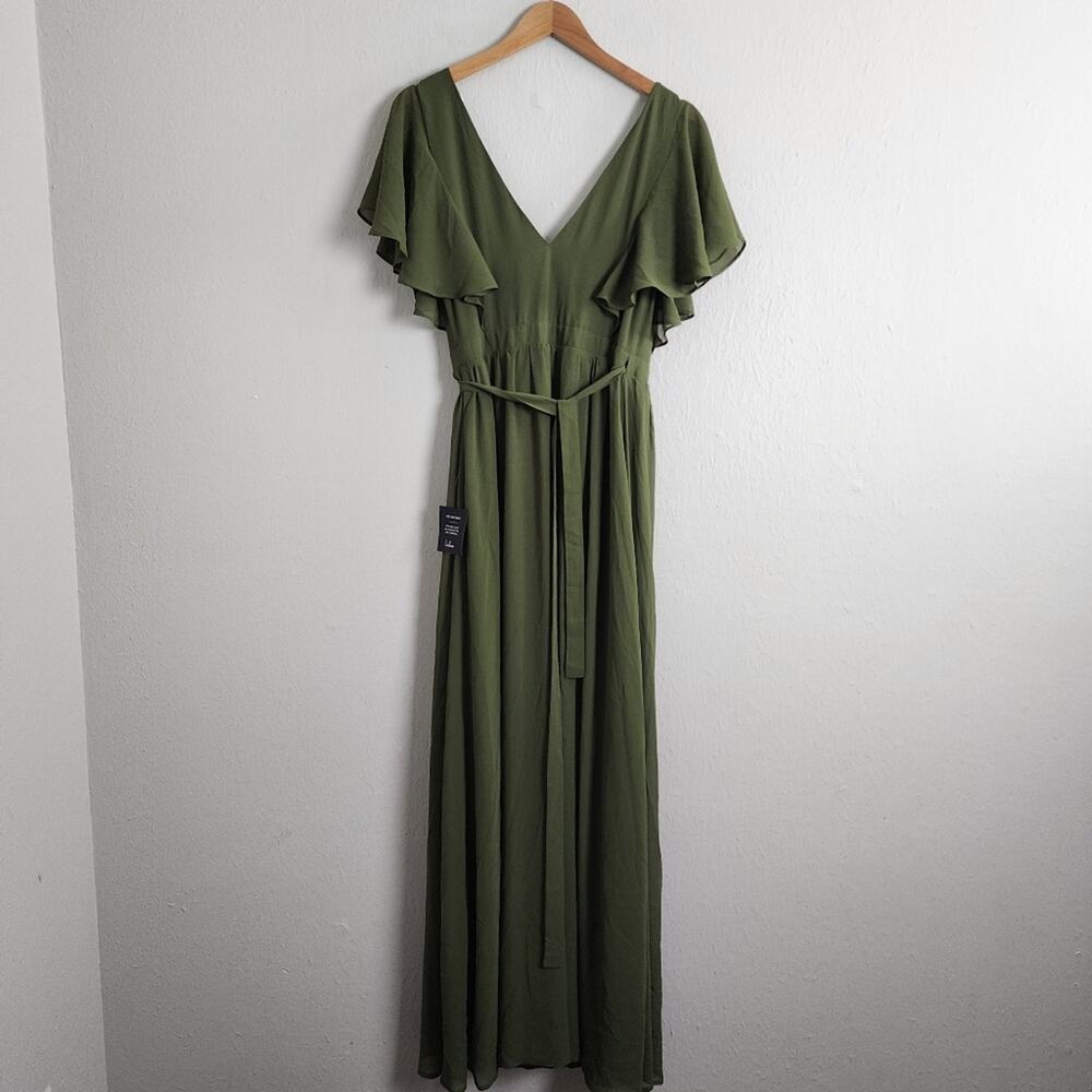 Lulus Convincing Grace Green Flutter Sleeve Wrap Maxi Dress Small Wedding Guest - Picture 7 of 10